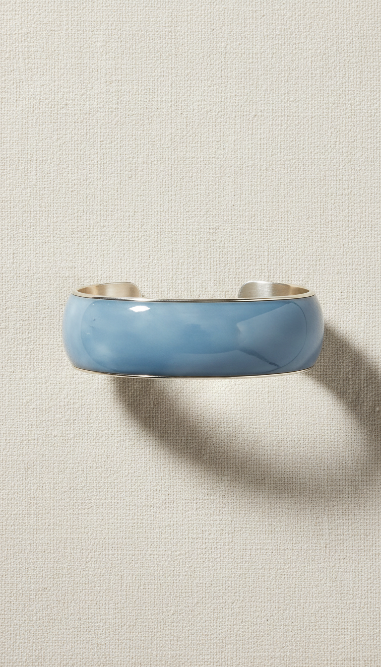 Blue mist enamel cuff bracelet with gold accents