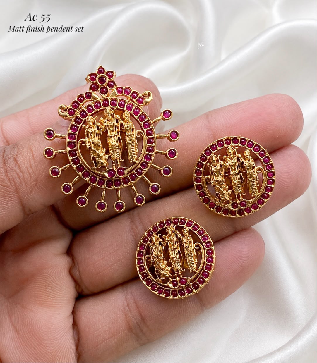 Ram parivar theme zircon stones Matt finish pendent with earings