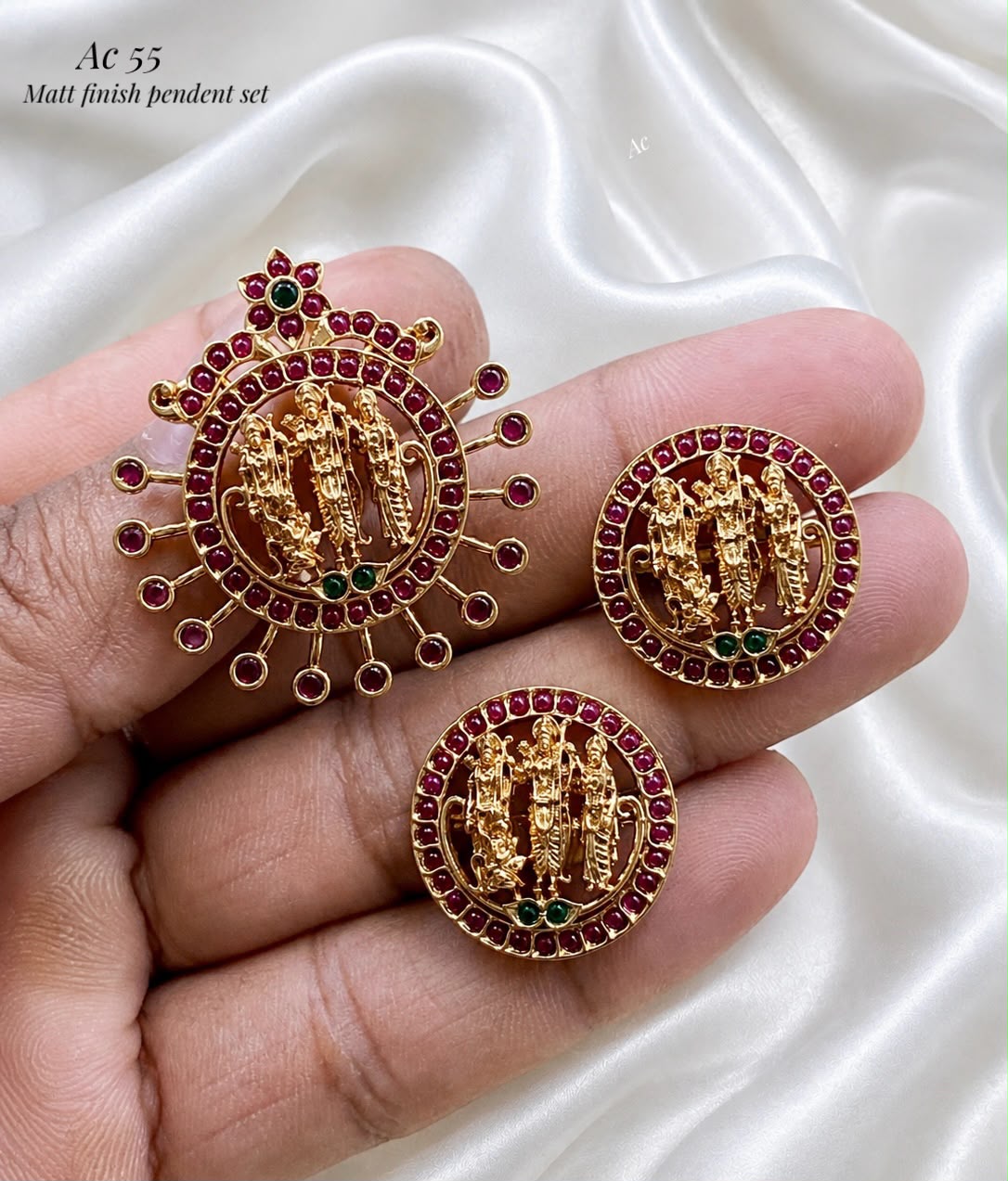 Ram parivar theme zircon stones Matt finish pendent with earings