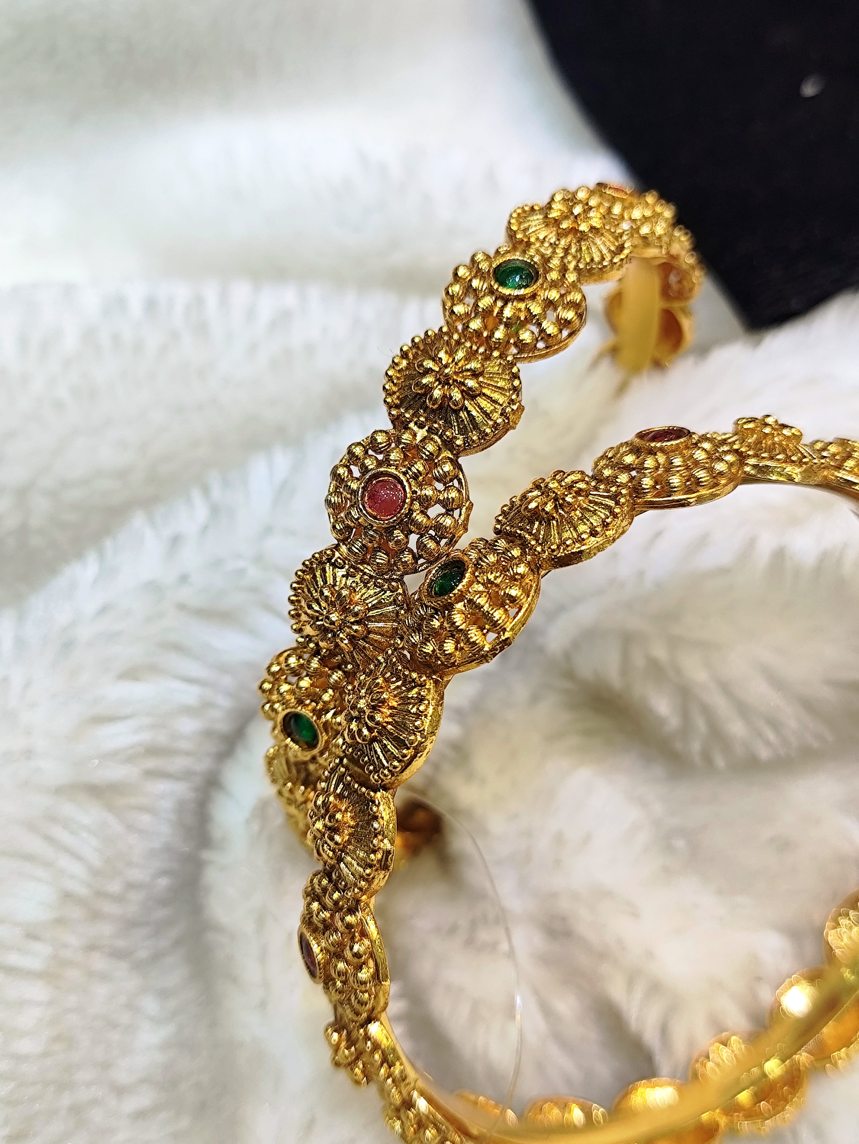 Antique Temple Jewelry Bangles with Ruby & Emerald Stones